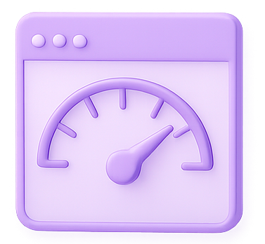3D speed gauge icon representing website speed and performance improvement.