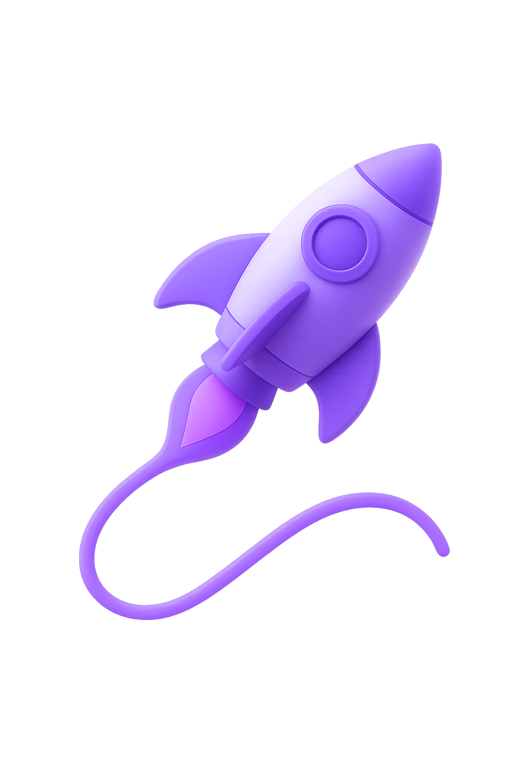 3D purple rocket illustration representing MTLWeb's web design process from discovery to launch.