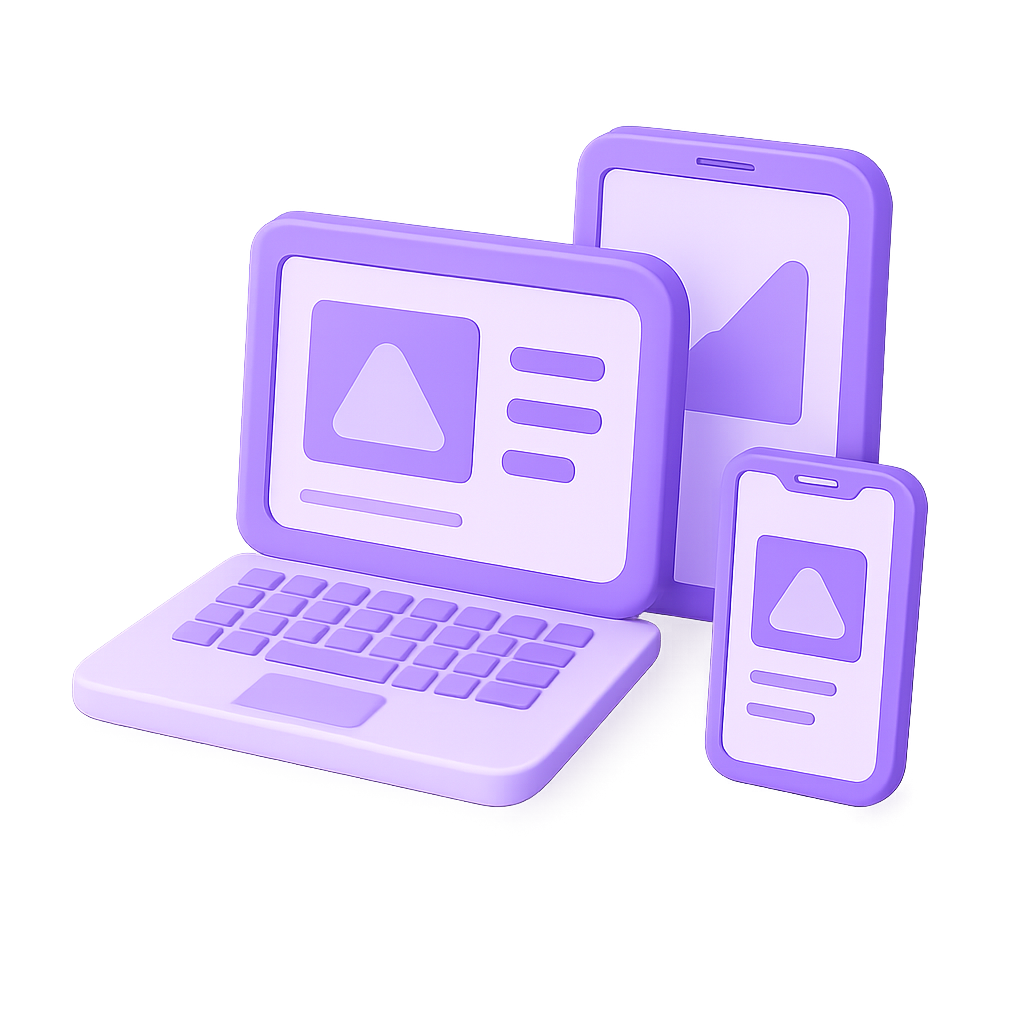 3D illustration of desktop, tablet, and mobile screens representing responsive web design