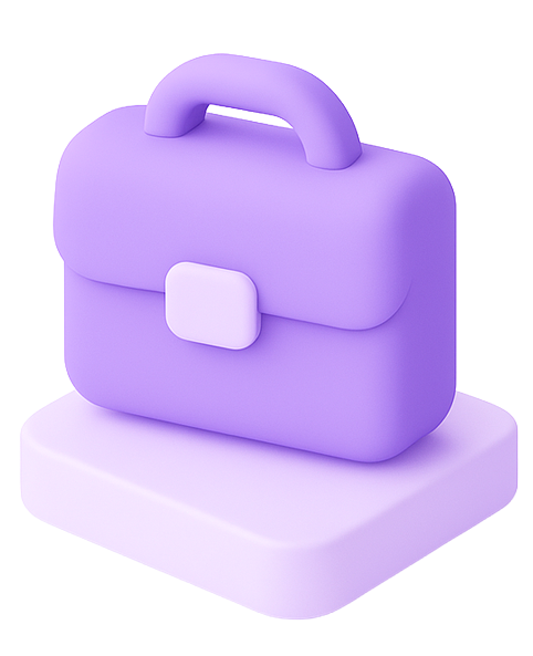 3D purple business icon representing small business owners and secure digital solutions.