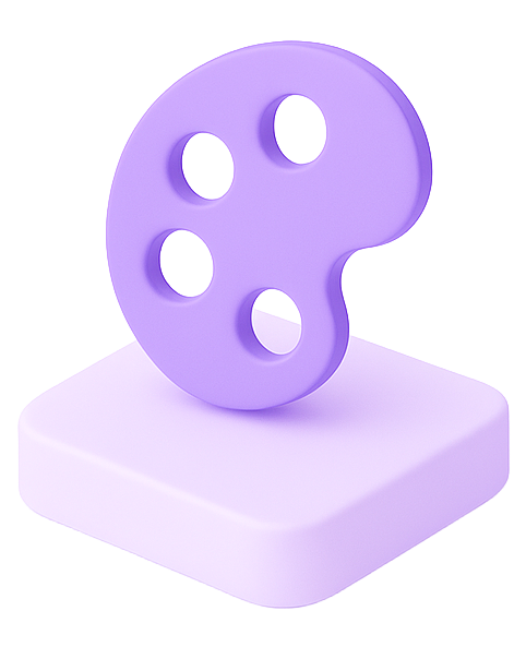 3D purple icon representing freelancers with a user silhouette and digital tools.