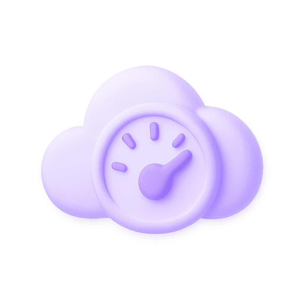3D speedometer cloud icon representing fast-loading, high-performance websites