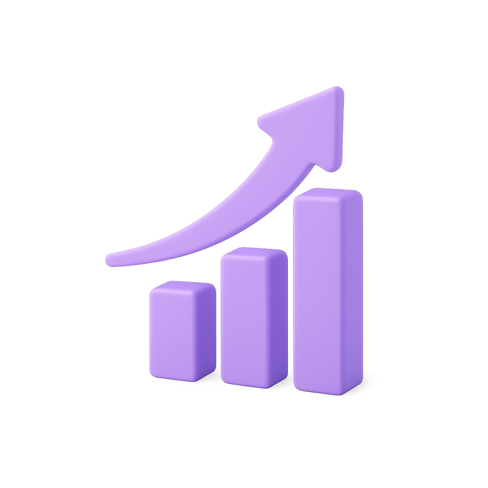 3D arrow or bar chart icon representing business growth through branding.