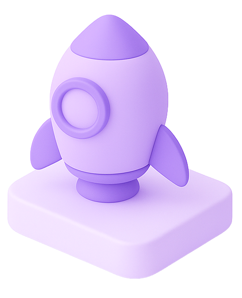 3D purple rocket icon symbolizing entrepreneurs launching their online presence.