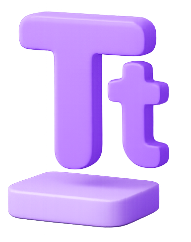 3D typography icon with letter T and font elements.