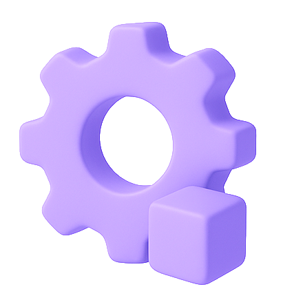 Purple 3D gear icon symbolizing smart, scalable website builds created by MTLweb.