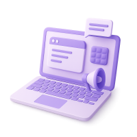 3D illustration of a laptop with multiple interface windows representing web design services.